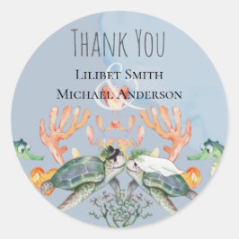 Sea Turtles Bröllop med havsbotten och groom Runt Klistermärke