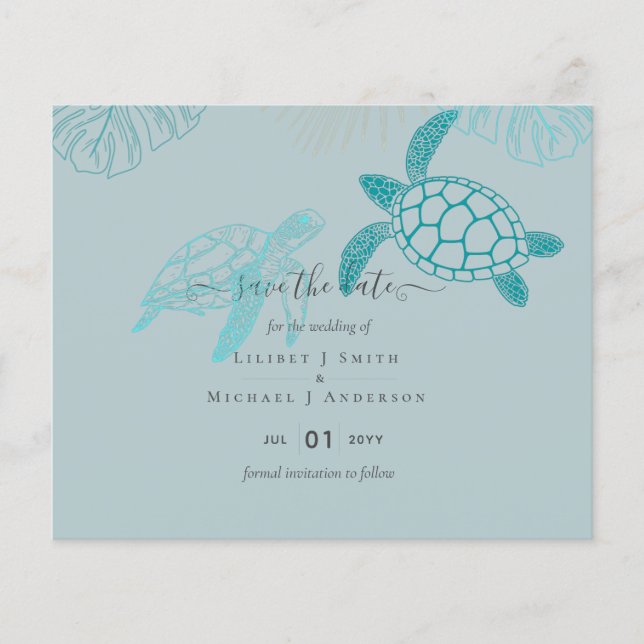 Sea Turtles Bröllop Modern Line Art (Framsida)