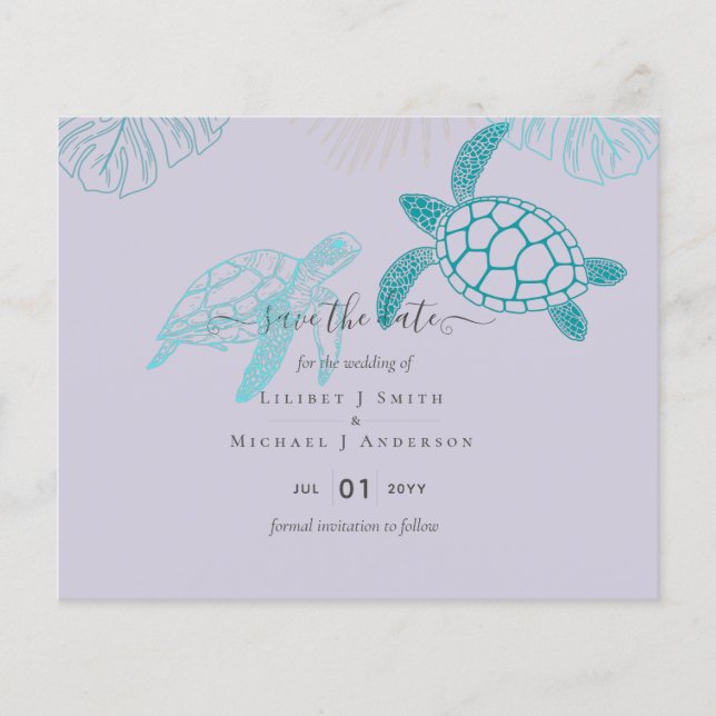 Sea Turtles Bröllop Modern Line Art (Framsida)