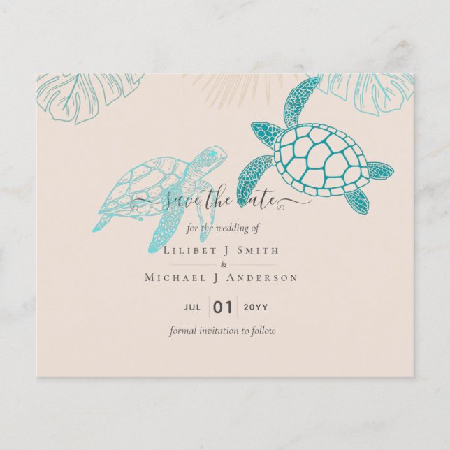 Sea Turtles Bröllop Modern Line Art Flygblad (Framsidan)