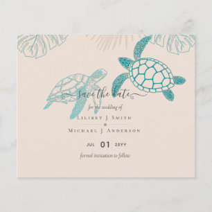 Sea Turtles Bröllop Modern Line Art Flygblad