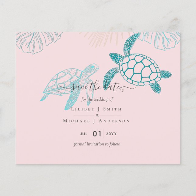 Sea Turtles Bröllop Modern Line Art Flygblad (Framsidan)