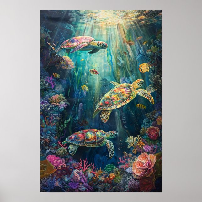 Sea Turtles & Coral Reef: Oceanic Fantasy Art Poster (Framsidan)
