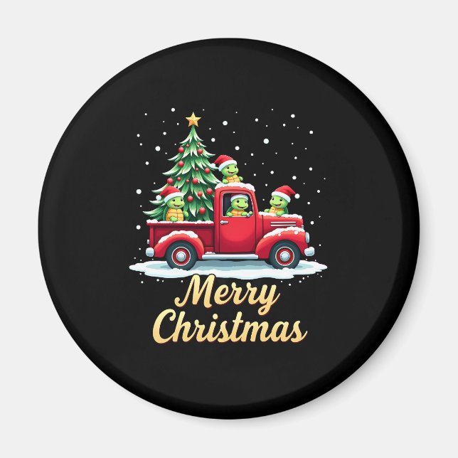Sea Turtles Driving Christmas Tree Truck Turtle Ch Magnet (Framsidan)
