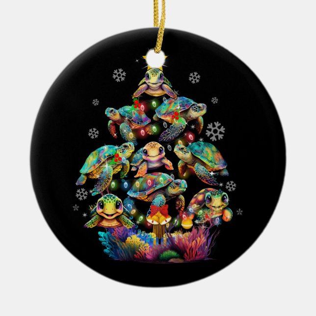 Sea Turtles Julgran Ocean Life Animal Lover Julgransprydnad Keramik (Framsidan)