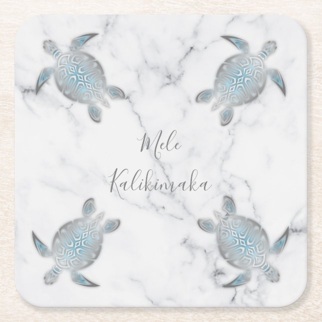 Sea Turtles Marble | Mele Kalikimaka | Jul Underlägg Papper Kvadrat (Framsidan)