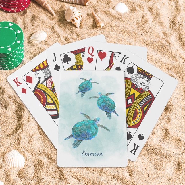 Sea Turtles Ocean Watercolor Personlig Casinokort (Skapare uppladdad)