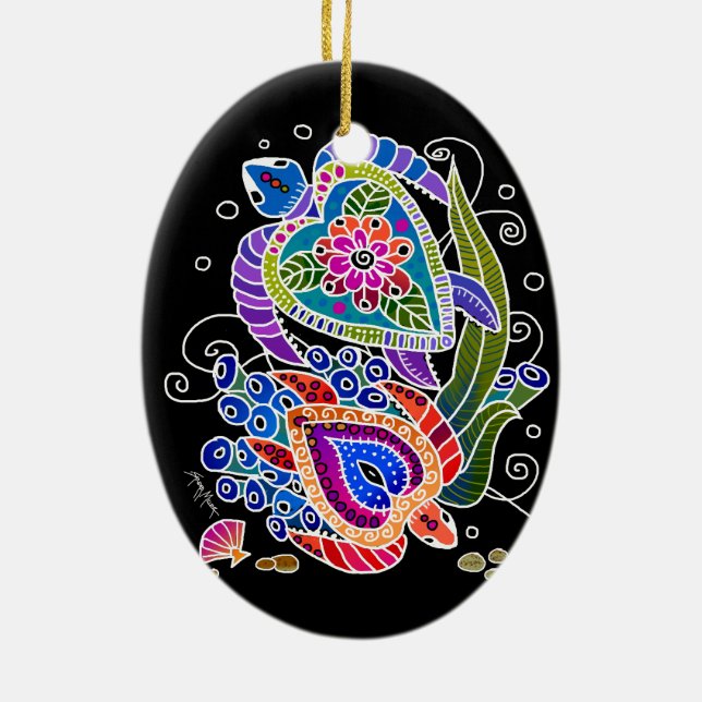 SEA TURTLES-ornament - anpassa bakgrunden Julgransprydnad Keramik (Baksidan)