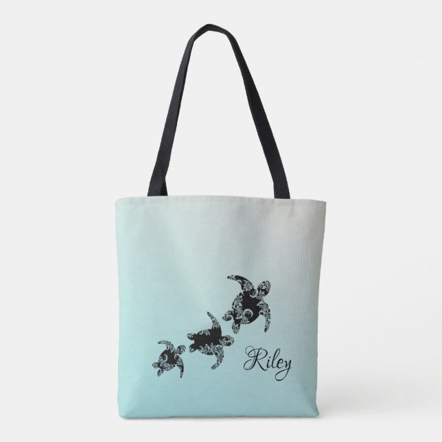 Sea Turtles Silhouette med Namn Tygkasse (Baksida)