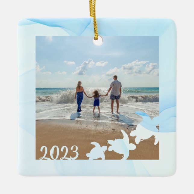 Sea Turtles Vacation Beach Photo Ceramic Ornament (Framsida)