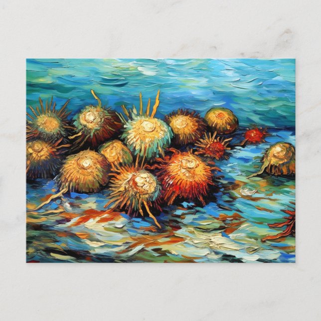 Sea Urchins in Expressive Ocean Oil Painting Vykort (Framsida)
