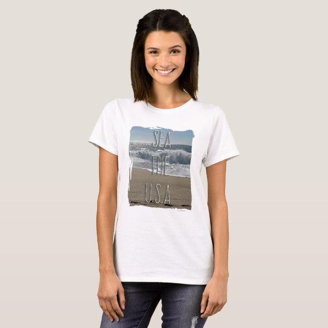 Sea USA Roligt Beach Life Slogan T-shirt (Hel framsida)