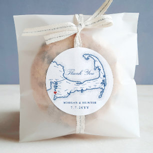 Sea Vapensköld Cape Cod Tack Wedding Favor Runt Klistermärke