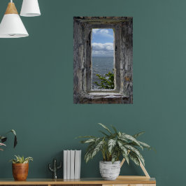 Sea View-effekt från ett fönster för fiskkastning Poster