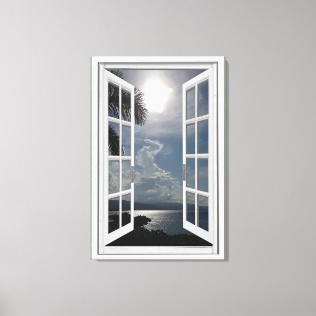 Sea View Trompe L'oeil Fake Window Canvastryck (Framsida)