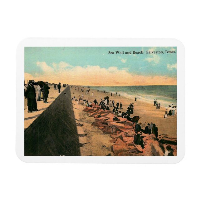 Sea Wall, Galveston, Texas 1912 Vintage Magnet (Horisontell)