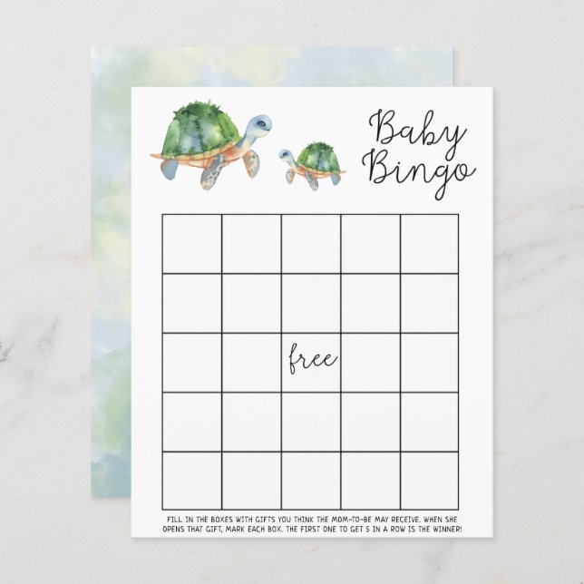 Sea Watercolor Turtles - Baby duscha bingo-spel (Fram/baksida)