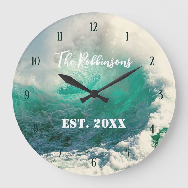 Sea wave personalized family name large clock stor klocka (Framsida)