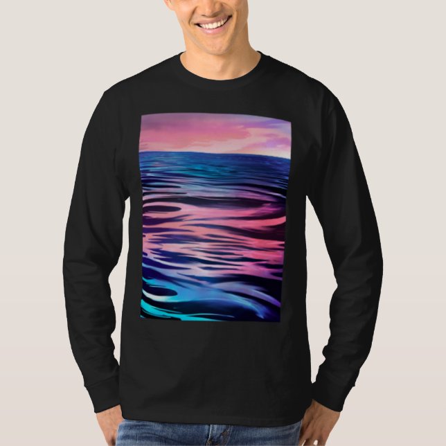 Sea Waves Sunset T Shirt (Framsida)