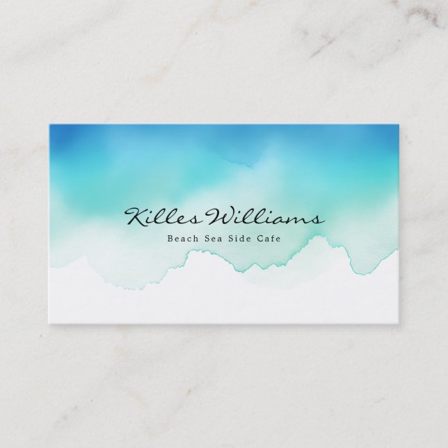 Sea Waves Watercolor Business Card  Visitkort (Framsida)