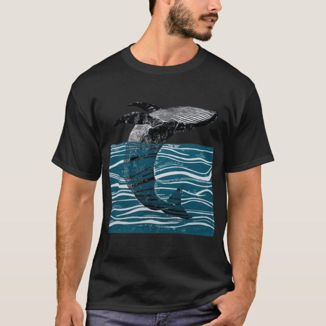 sea whale jump whale in blue waves funny gift t shirt (Framsida)