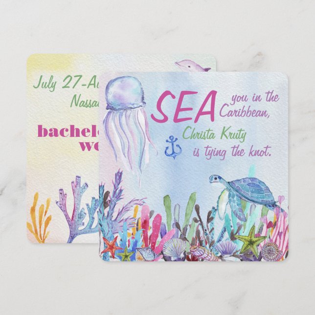 Sea You at the Bachelorette Helg Inbjudningar (Fram/baksida)