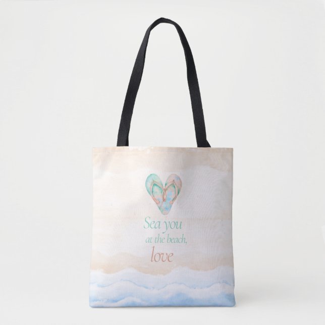 Sea You at the Beach Coastal Tote Bag Tygkasse (Framsida)