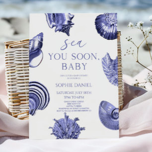 Sea You Soon, Baby Blå Snigelskal Babyshower Inbjudningar