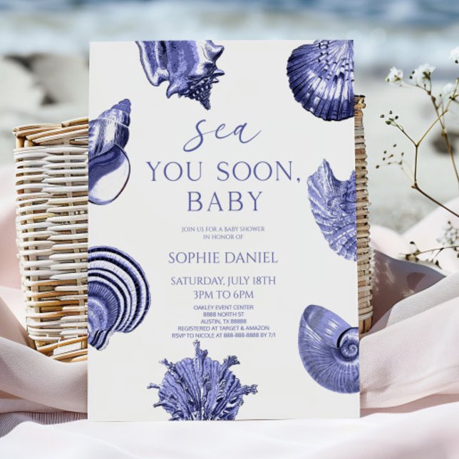 Sea You Soon, Baby Blue Seashells Baby Shower Inbjudningar (Skapare uppladdad)