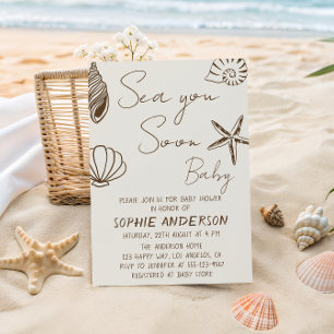 Sea You Soon Baby Boho Coastal Bebis Bebis Shower Inbjudningar