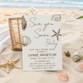 Sea You Soon Baby Boho Coastal Bebis Bebis Shower Inbjudningar