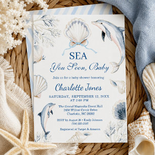 Sea You Soon Baby Boy Kust Baby Shower Inbjudningar