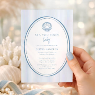 Sea You Soon Baby Coastal Blue Foto Baby Shower  Inbjudningar