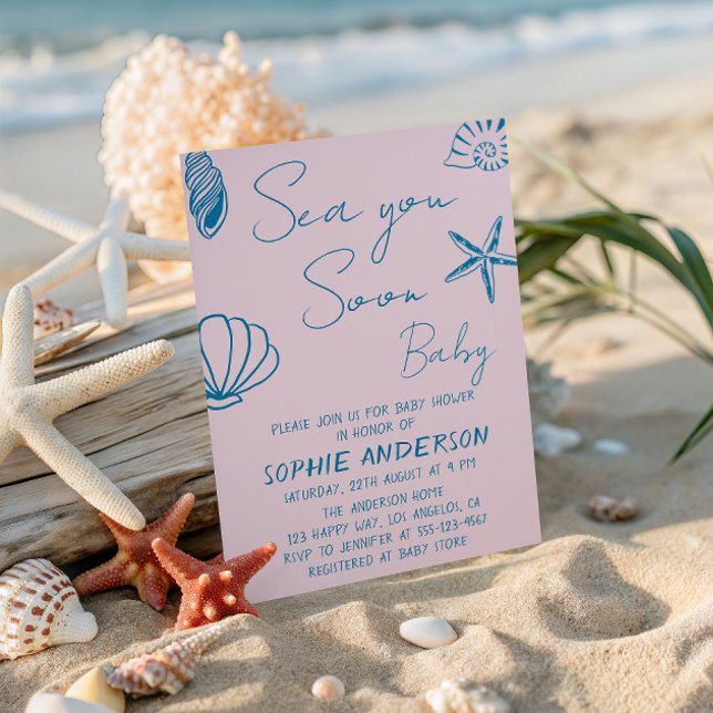 Sea You Soon Baby Coastal Seashell Baby Shower Inbjudningar (Skapare uppladdad)
