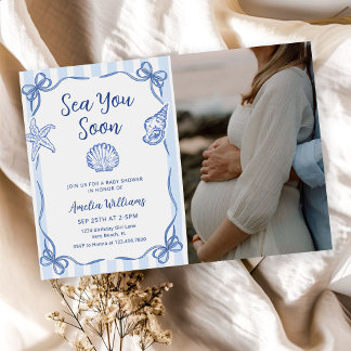 Sea You Soon, Baby Seashell Baby Shower Foto Inbjudningar