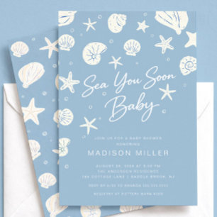 Sea You Soon Baby Shower Blå Kustnära Inbjudningar