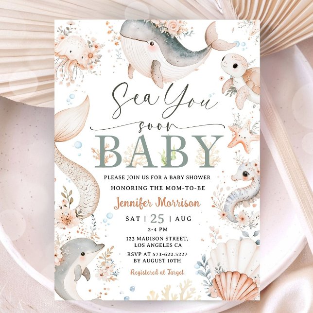 Sea You Soon Baby Shower Boho Ocean Flicka  Inbjudningar (Skapare uppladdad)