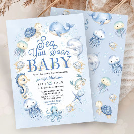 Sea You Soon Baby Shower Boy Blue Ocean Animals Inbjudningar