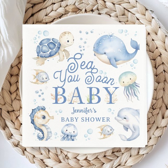Sea You Soon Baby Shower Boy Blue Ocean Paper Pappersservett (Skapare uppladdad)