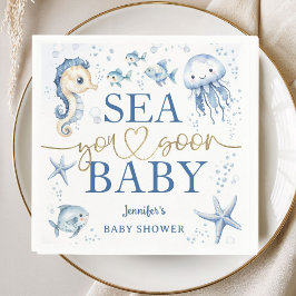 Sea You Soon Baby Shower Boy Navy Blue Ocean Paper Pappersservett