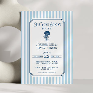 Sea You Soon Baby Shower Elegant Blå Vit Randig Inbjudningar