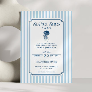 Sea You Soon Baby Shower Elegant Blå Vit Randig Inbjudningar