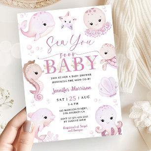 Sea You Soon Baby Shower Flicka Havsdjur Inbjudningar