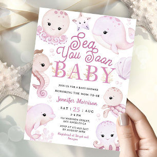 Sea You Soon Baby Shower Flicka Rosa Hav Inbjudningar