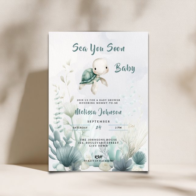 Sea You Soon Baby Shower Gender Neutral Invitation Inbjudningar (Sea You Soon Undersea Turtle Baby Shower Invitation.)