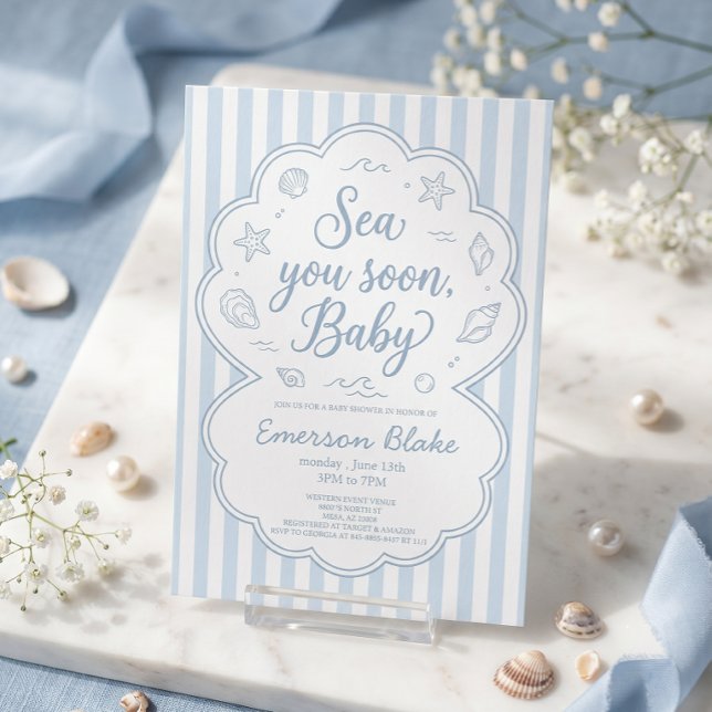 Sea You Soon Baby Shower Inbjudan | Kusthav (Skapare uppladdad)