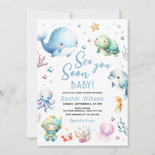 Sea You Soon Baby Shower Inbjudningar (Framsida)