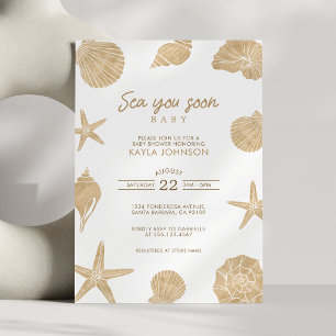 Sea You Soon Baby Shower Minimalist Boho Snäckskal Inbjudningar