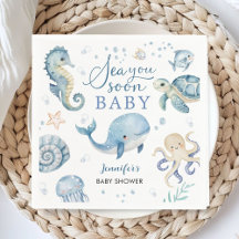 Sea You Soon Baby Shower Pojke Blå Ocean Papper