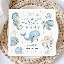 Sea You Soon Baby Shower Pojke Blå Ocean Papper Pappersservett